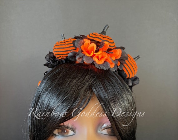 Striped Pumpkin Headbands, Halloween Headbands, Halloween Headpiece, Pumpkin Headpiece, Pumpkin Fascinator, Halloween Crown, All Ages
