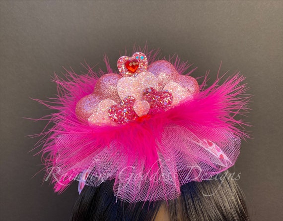 Valentines Headband, Valentine Crown, Pink Headpiece, Heart Tiara, Queen of Hearts Headpiece, Cupid Fascinator, Pretty in Pink, Barbiecore