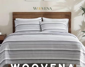 Luxe verkoelende beddengoedset, ultrazacht beddengoed met diepe hoeken, machinewasbaar, queensize, kleur- en krimpbestendig, geborduurde slaapkamerset