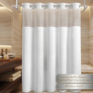 Hookless Shower Curtain with Snap Liner, Waffle Shower Curtain, Double Layer Bathroom Curtain, No Hooks Required, Hand Washable Bath Decor