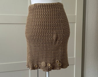 vintage PRADA mini skirt brown 90s 00s knitted wool mirror mirrored 40 beige cotton midi high waist woven tricot miu miu