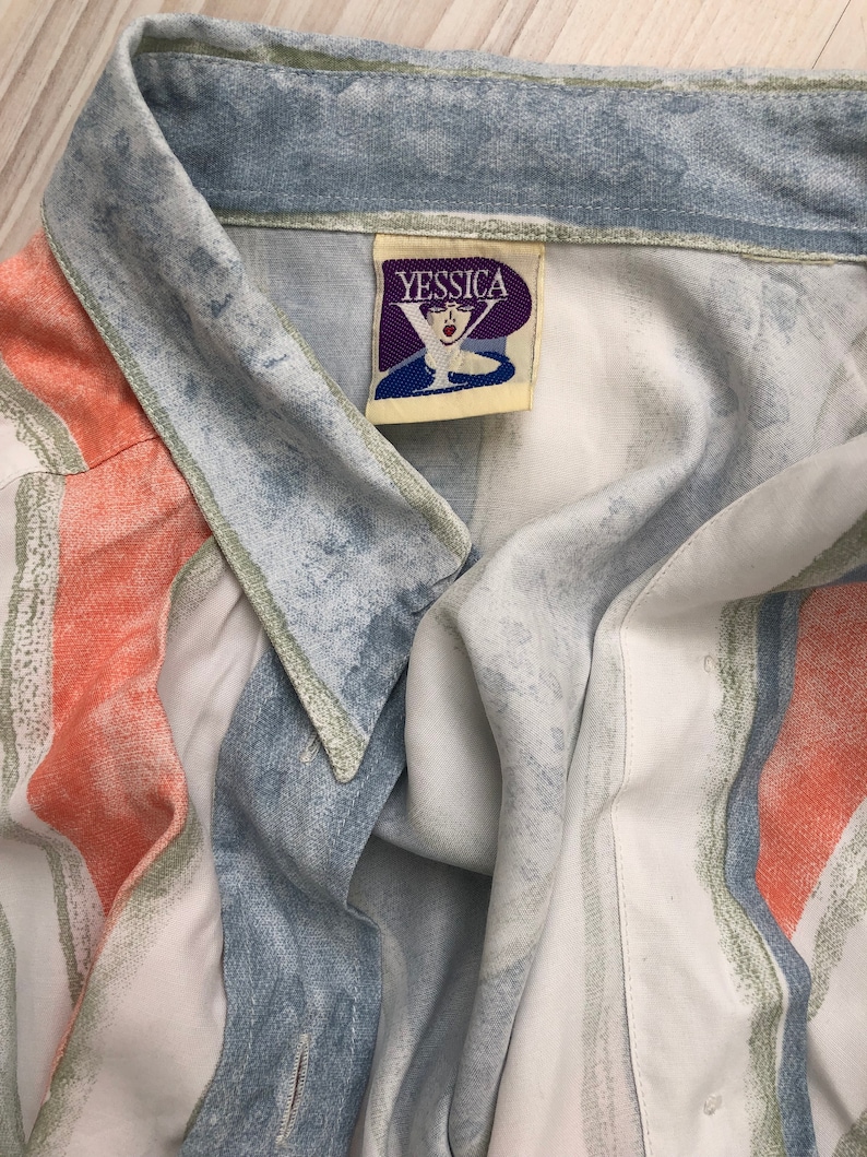 vintage pastel stripes watercolor printed blouse tshirt yessica polyester silky oversized spring colorful pattern