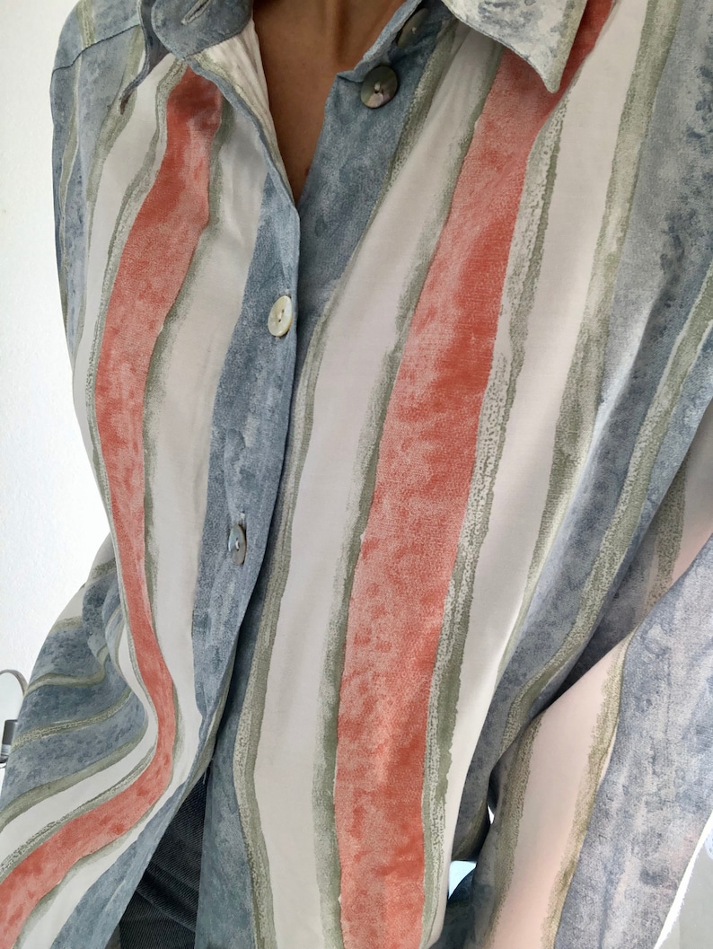 vintage pastel stripes watercolor printed blouse tshirt yessica polyester silky oversized spring colorful pattern