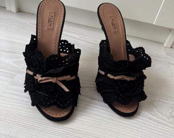 ヴィンテージ AZZEDINE ALAIA ミュール 38 アライア フリル サンダル