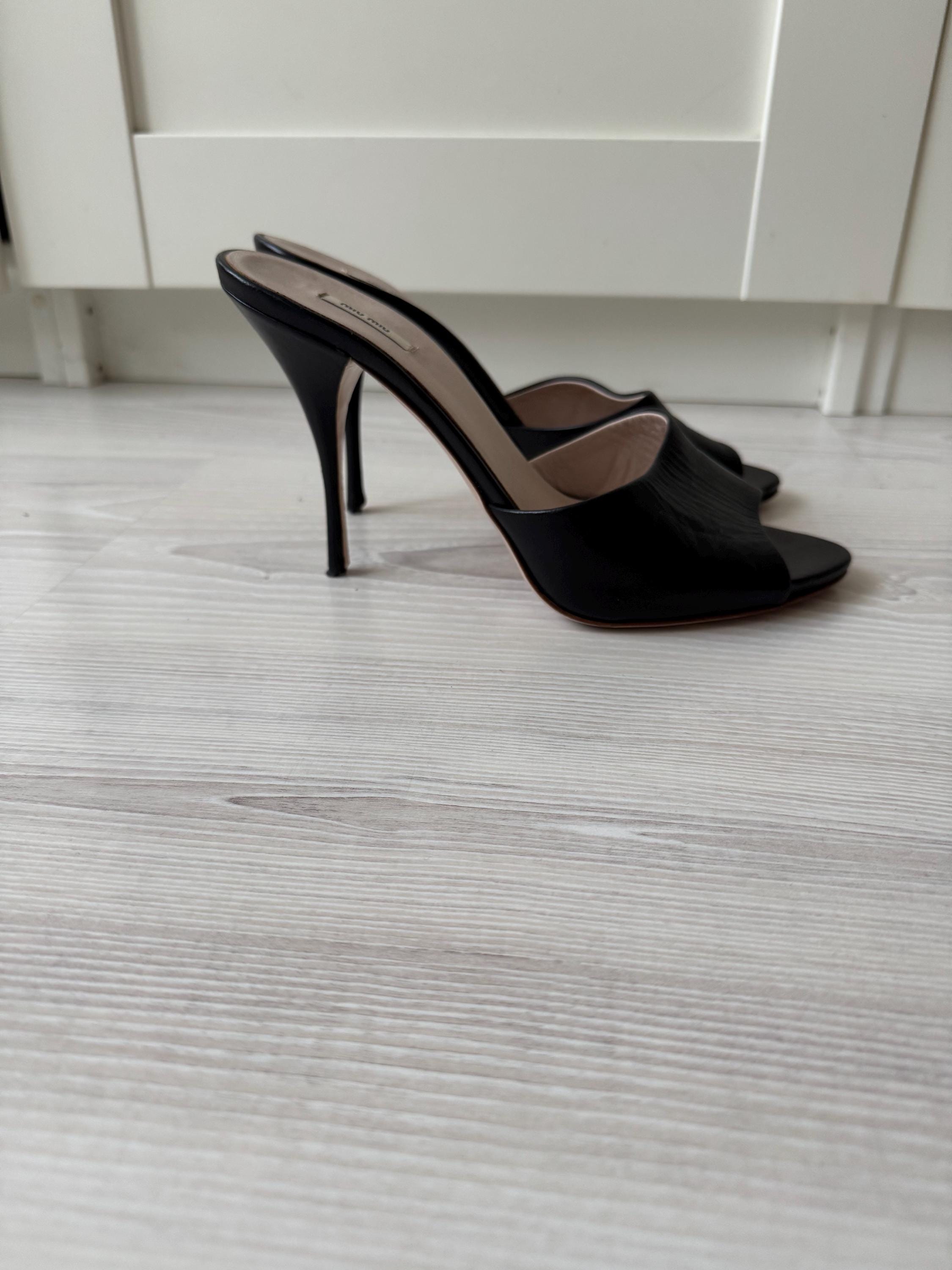 Vintage MIU MIU Mules 38 High Heels Shoes Black Leather