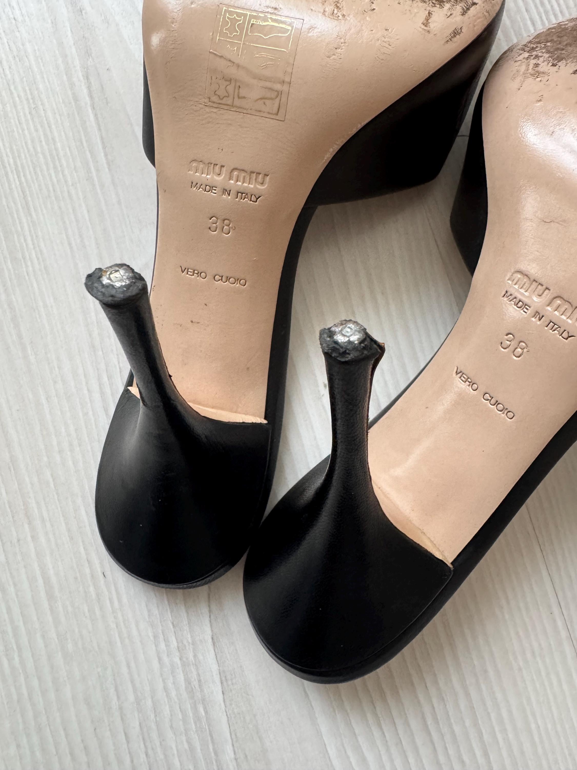 靴 00s vintage archive miu miu heel sandals Vintage MIU MIU Mules 38 High Heels Shoes Black Leather