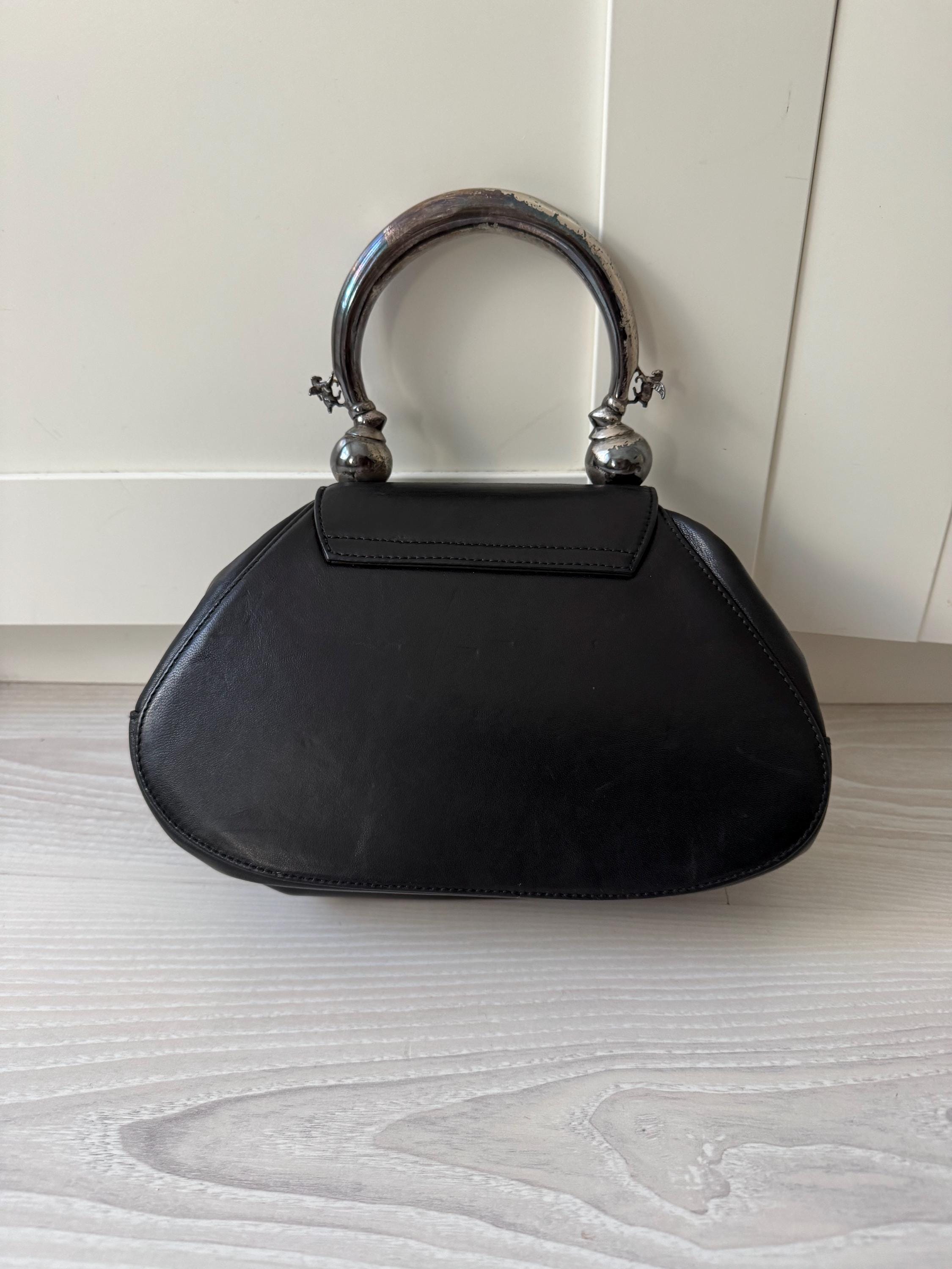 Vintage PRADA F/w 1990 Handbag Black Leather 90s Pegasus Archival 