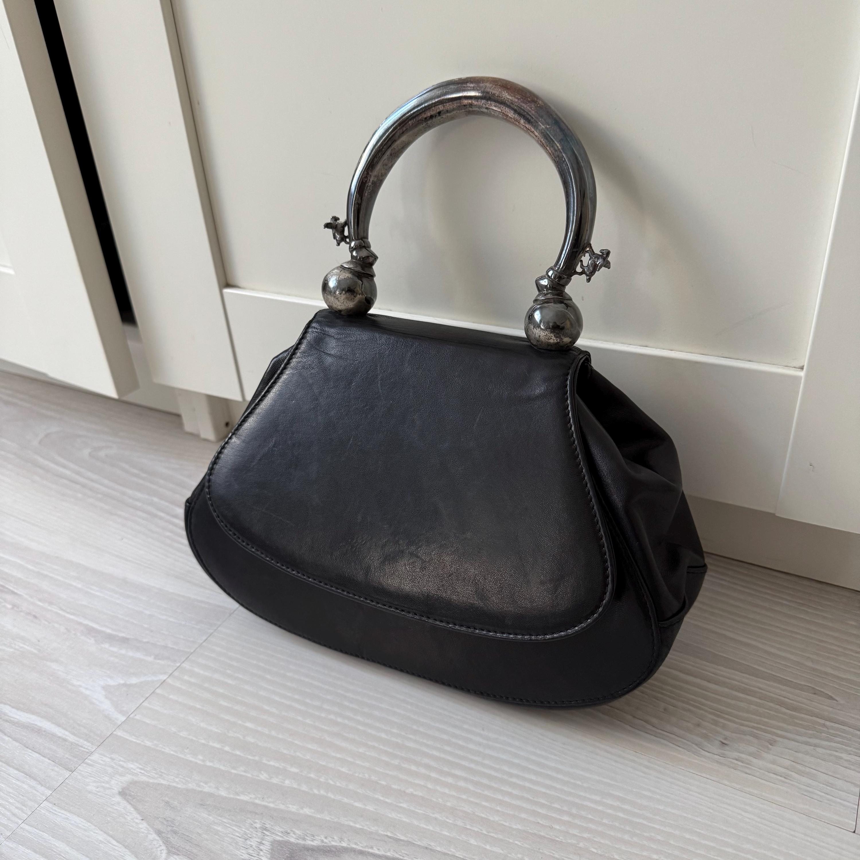 Vintage PRADA F/w 1990 Handbag Black Leather 90s Pegasus Archival