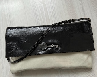 vintage MIU MIU spring 2013 clutch black white bag cracked handbag diamonds runway big prada leather shoulderbag purse crinkle craquele