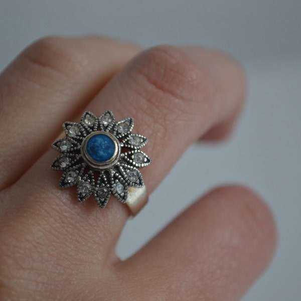 Vintage silver turkish blue stone stone sterling ring size 7