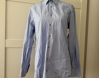 Camicia vintage da uomo THIERRY MUGLER in cotone a righe blu, a maniche lunghe, unisex, oversize, anni '90, colletto a gilet, a maniche lunghe, anni '80, con bottoni, chic