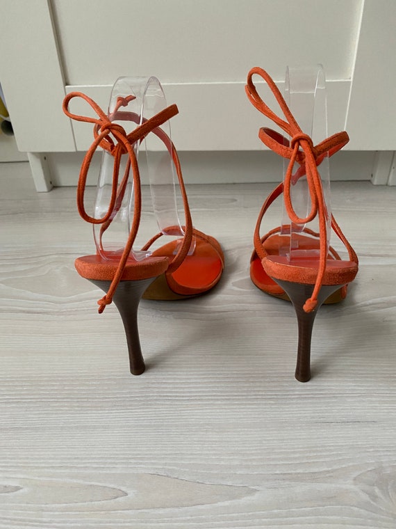 vintage CELINE poppy suede orange sandals heels 3… - image 6
