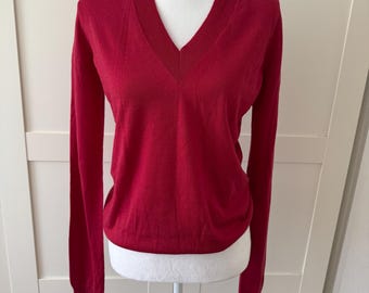 Maglione vintage MAISON MARTIN MARGIELA autunno inverno 2011 in lana, cuciture in seta, scollo a V rosso, camicia a maniche lunghe, maglione unisex, gilet, scollo a V