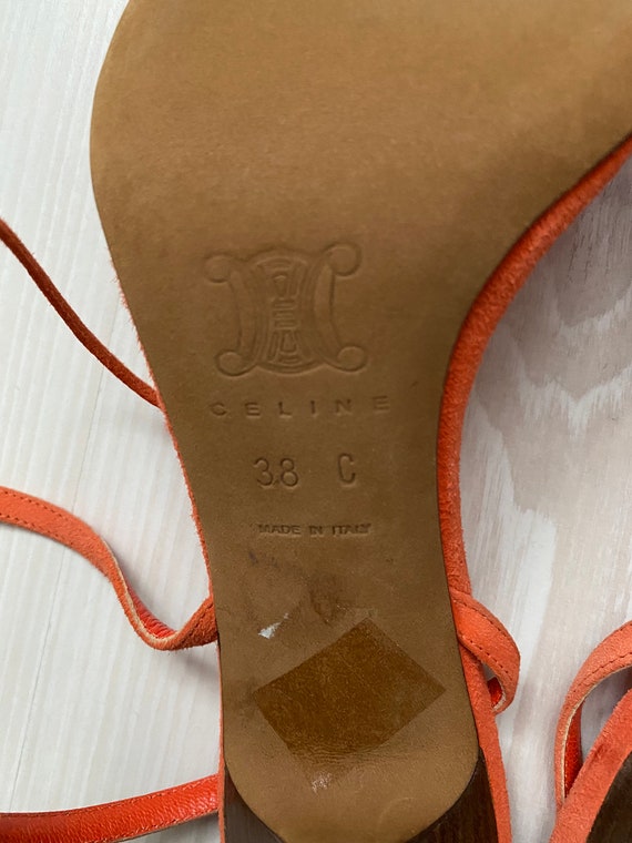 vintage CELINE poppy suede orange sandals heels 3… - image 7
