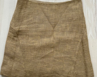 vintage HELMUT LANG mini cotton/linen skirt in the color brown/beige 90s woven braided short summer cream HL designer 00s tricot