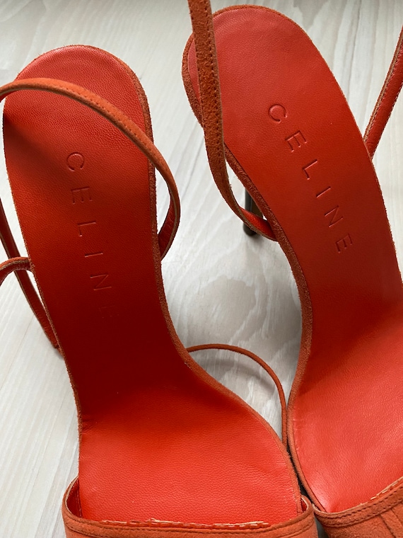 vintage CELINE poppy suede orange sandals heels 3… - image 4
