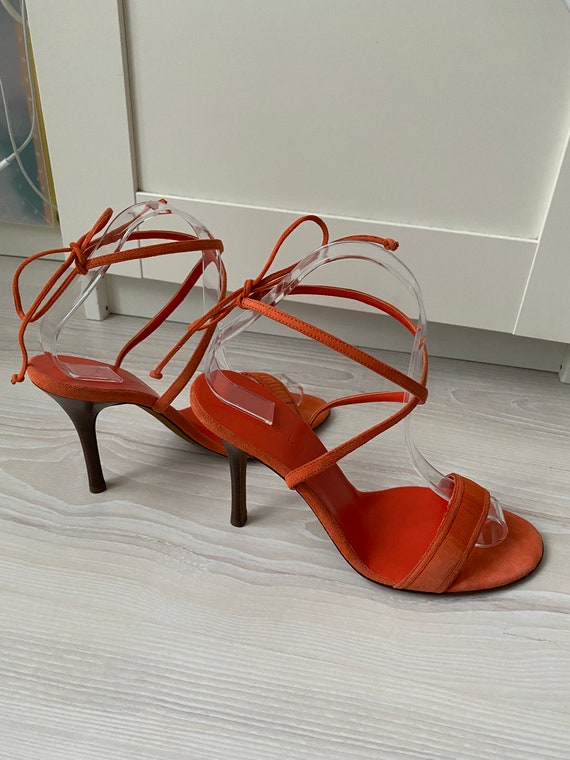 vintage CELINE poppy suede orange sandals heels 3… - image 3