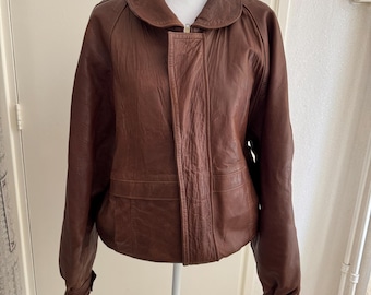 Vintage leather jacket coat brown bomber oversized large unisex vest pilot flight 90s boxy distressed soft