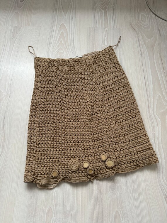 Vintage PRADA Mini Skirt Brown 90s 00s Knitted Wool Mirror  