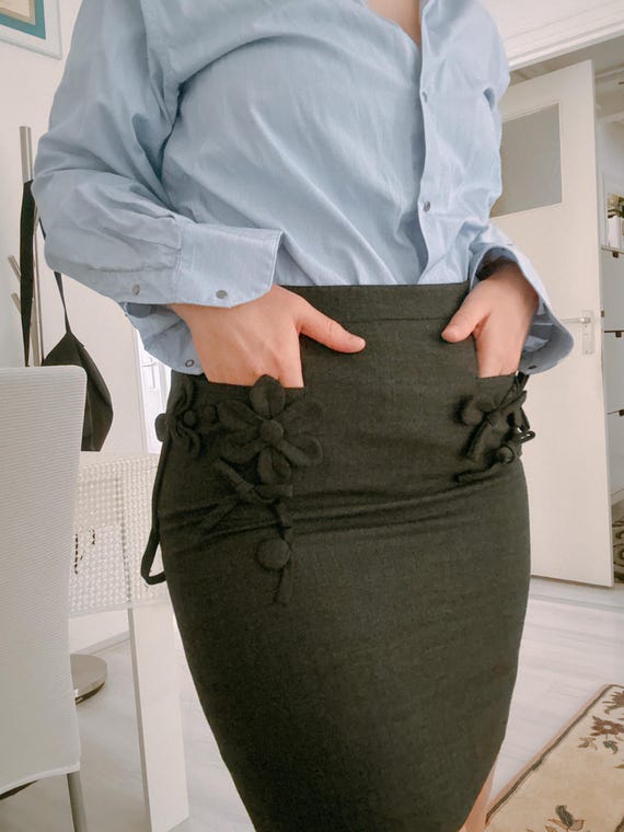 Vintage MOSCHINO Cheap and Chic Pencil Skirt Wool Floral 3d Style Mini Grey Gray High Waist Pockets 90s 00s Flowers Etsy