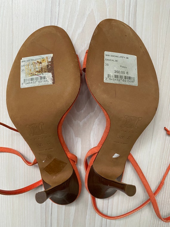 vintage CELINE poppy suede orange sandals heels 3… - image 8