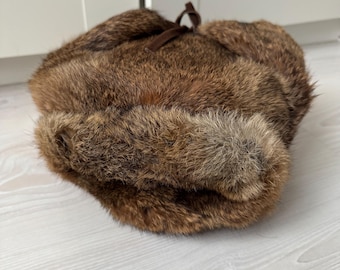 Cappello vintage in pelliccia di volpe, stile russo, marrone, in vera pelliccia, anni '90, caldo invernale, scalda orecchie, piccoli muffin unisex