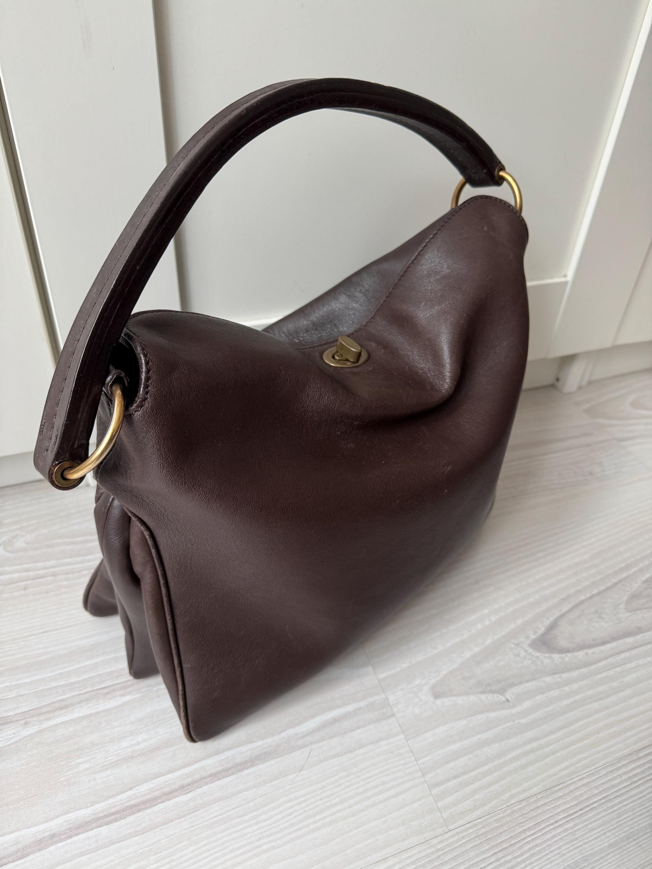 Vintage MIU MIU Fall 2003 Handbag Brown Leather Clasp Shoulderbag