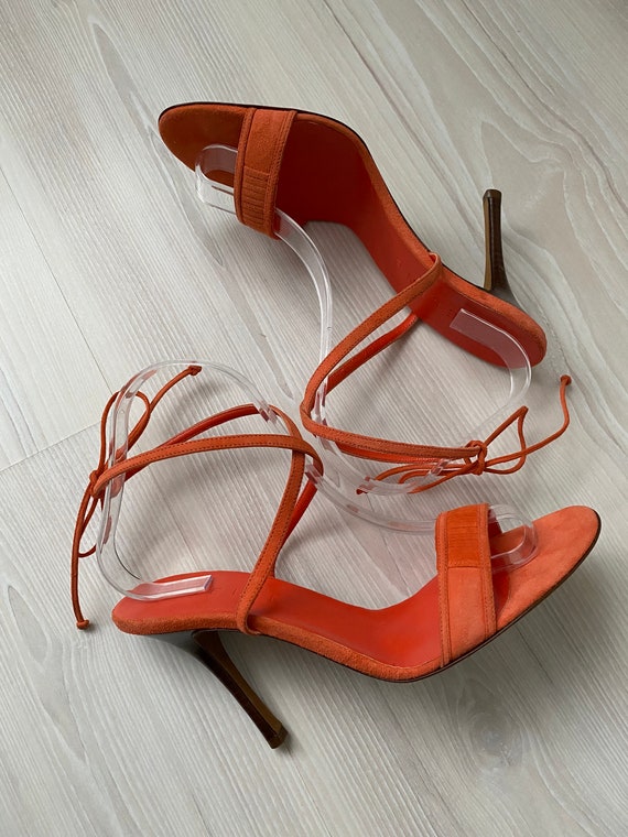 vintage CELINE poppy suede orange sandals heels 3… - image 2