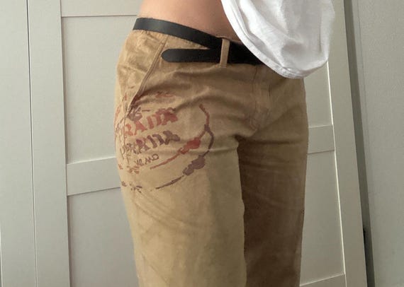 Buy Vintage PRADA Large Cargo Pants Brown Low Waist Print Stamp 