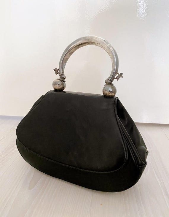 Vintage PRADA F/w 1990 Handbag Black Leather 90s Pegasus Archival