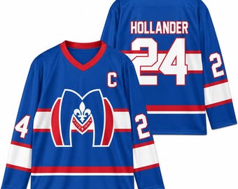 Hollander Hockey Jersey, Hollander 24 Shirt, Blue Red White V-Neck Long Sleeve
