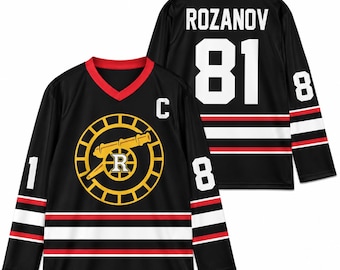 Rozanov Hockey Jersey, Rozanov 81 Tshirt, Gold Red Black V-Neck Long Sleeve