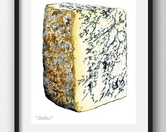 Illustration Stilton, Dessin à la plume et à l’encre, Cadeau parfait pour tout amateur de fromage, Impression de cuisine, Cadeau de réchauffement de la maison,