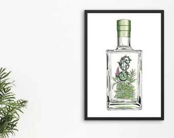 Mother's day Gift,Gordon Castle Gin Print, Gin Lover Gift, Gin Bar Art, Kitchen Art, Wall Art Print, House Warming Gift, Scottish Art,