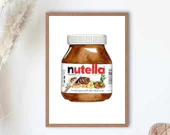 Nutella Illustration, Handgezeichnet, Schokoladenaufstrich, Geschenk für Feinschmecker, Küchenkunst, Einweihungsgeschenk,