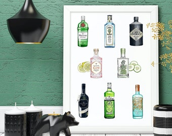 Gin Print, Gin Poster, Gin Lover Gift, Bar Sign, Kitchen Decor, Kitchen Print, House Warming Gift.