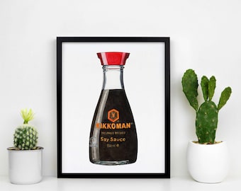 Soja-Soßenflasche Zeichnung, Küche Druck, Sushi Liebhaber Geschenk, Einweihungsgeschenk, Chefkoch Geschenk