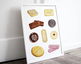 Tea Time! Keksauswahl, Küchenposter, Küchenposter, Haus wärmendes Geschenk,