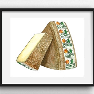 Comté Cheese Drawing, Hand Drawn, Cheese illustration, Kitchen Art, Food print, House Warming Gift.,