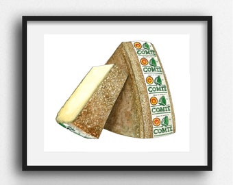Comté Käse Zeichnung, Handgezeichnet, Käse Illustration, Küchenkunst, Essen Druck, House Warming Geschenk,