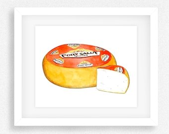 Port Salut, French Cheese, Cheese illustration, Kitchen Art, Food print, Kitchen Decor, House Warming Gift,