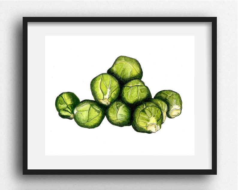 Sprouts Unique Hand Drawn present, Food Art, Kitchen Print, Fun Gift, House Warming Gift, Kitchen Decor, image 1
