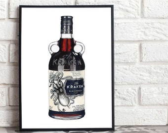 Kraken Rum Druck, Rum Liebhaber Geschenk, Bar Kunst, Küchenkunst, Wandkunst, Einweihungsgeschenk