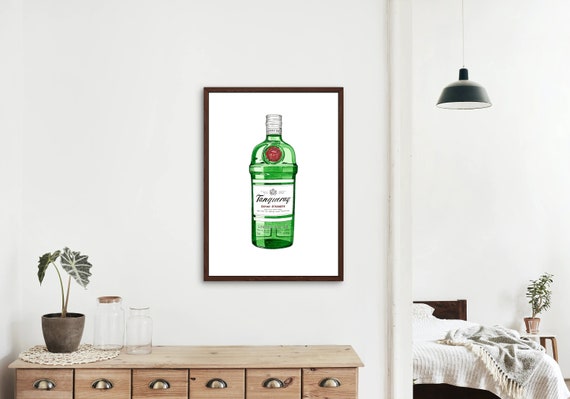 Tanqueray Gin Print, Gin Lover Gift, Gin Bar Art, Kitchen Art, Wall Art Print, House Warming Gift,