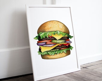 Ein saftiger Burger! | Küchenkunst | Küchendeko | Food Art | Burger Print |