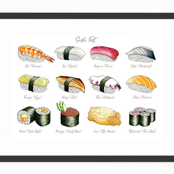 Sushi Art | Sushi Print | Sushi lover Gift | Home Decor | House Warming Gift | Kitchen Print |