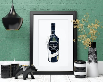 Cotswold Gin, Hand Drawn, Gin Illustration, Gin Lover's gift, Gin print, Kitchen print, House Warming Gift.,