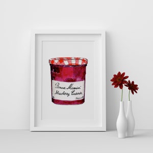 Hand Drawn Bonne Maman Strawberry Jam, Jam Present, House Warming Gift, Kitchen Decor, Kitchen Print.