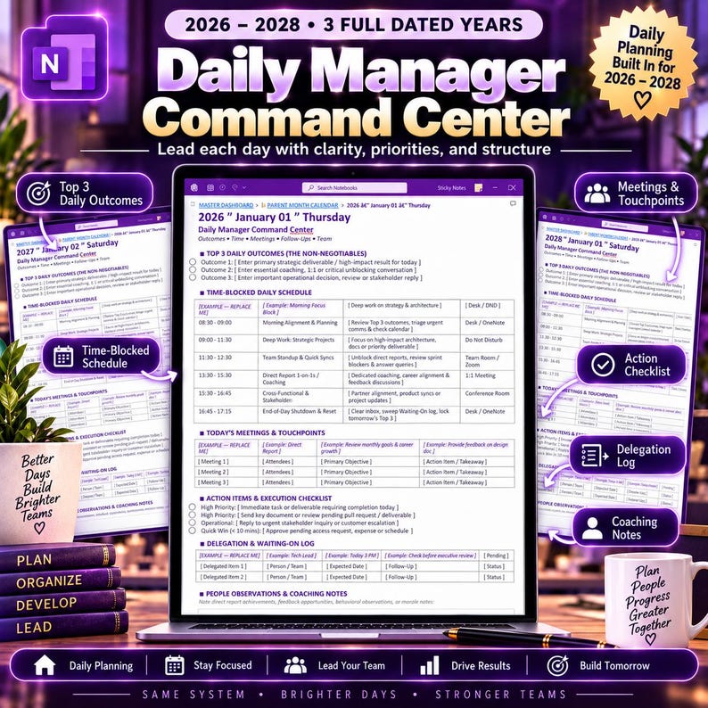Onenote Planner 2026-2028 Manager Planner, Team Lead Digital Work ...