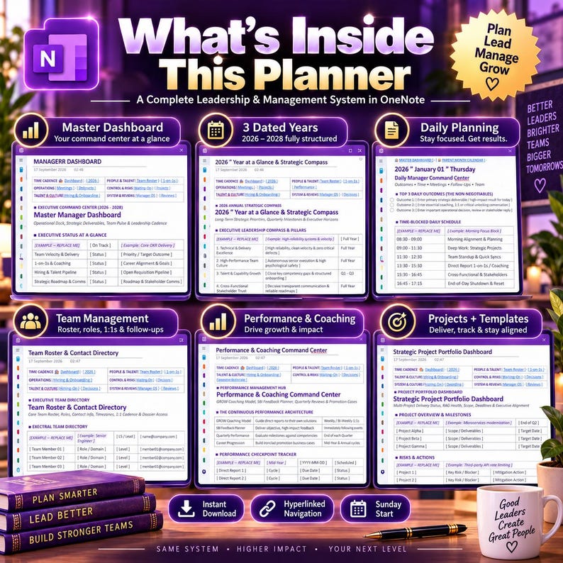 Onenote Planner 2026-2028 Manager Planner, Team Lead Digital Work ...